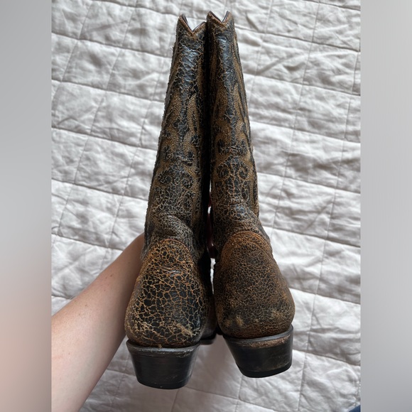 Vintage Buffalo Unique All Over Crack Effect Leather Cowboy Western Boots -M 40 - Picture 2 of 11